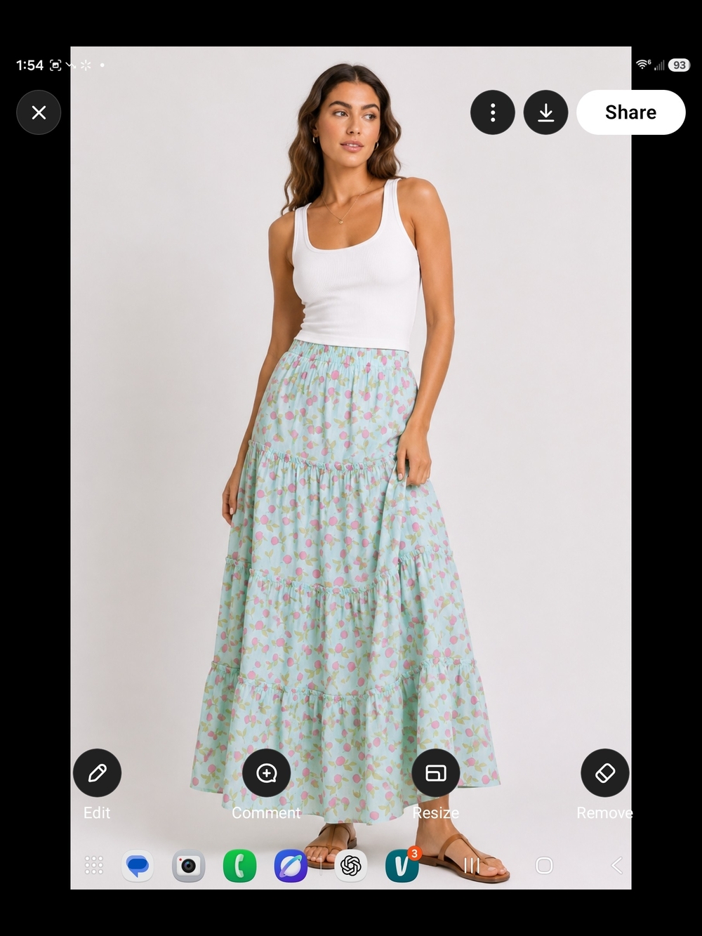 Blu Pepper Mint Tiered Maxi Skirt with Pink Floral Print